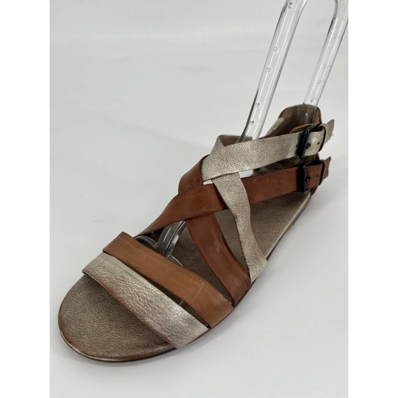 Marsell Women's Strappy Flat Sandals Sz 38 Brown Silver Leather - Picture 1 of 10